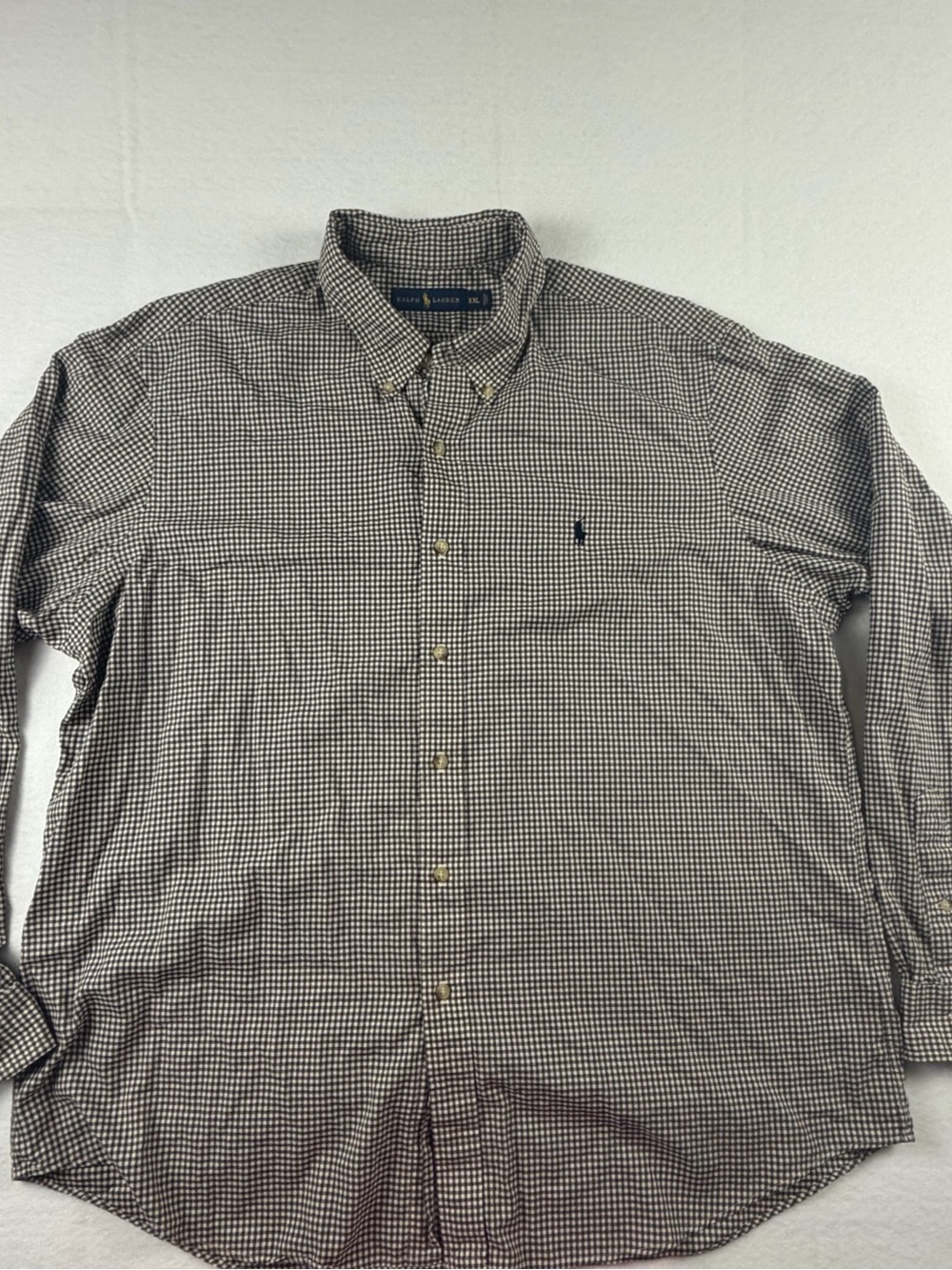 Ralph Lauren Men's Brown and White Small Check Button-Down Shirt